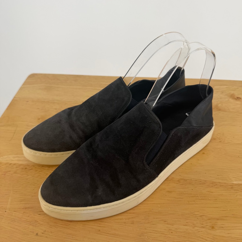 Vince Blair Slip On Sneakers Womens 7.5 Black Suede Leather Minimalist Luxury